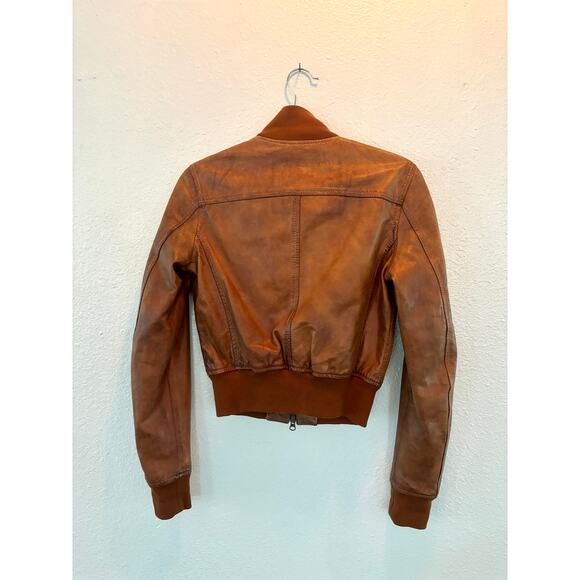 Belstaff x J. Crew Leather Bomber Moto Jacket Brown Women’s XS 2 - Picture 5 of 6